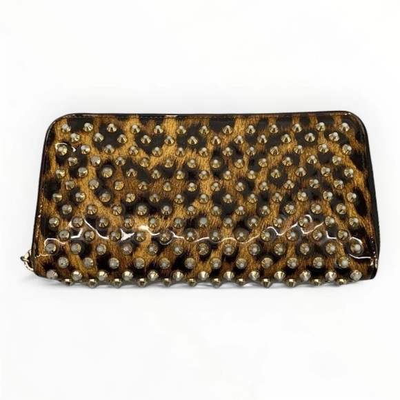LOUBOUTIN Panettone Leopard Print Patent Zippy Long Wallet - Picture 1 of 8